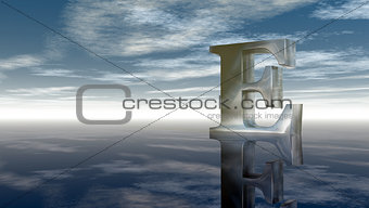 metal uppercase letter e under cloudy sky - 3d rendering
