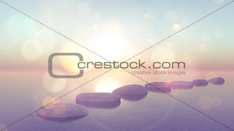 3D stepping stones in ocean with vintage effect