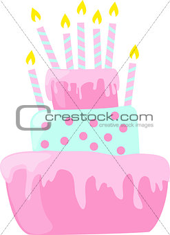 Pink anniversary cake with candles decorations in light pastel colors. EPS10
