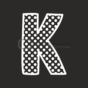 K vector alphabet letter with white polka dots on black background