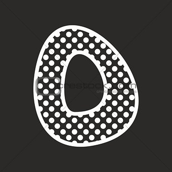 O vector alphabet letter with white polka dots on black background