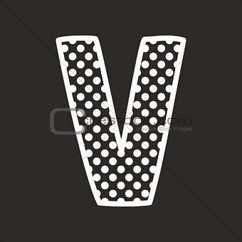 V vector alphabet letter with white polka dots on black background