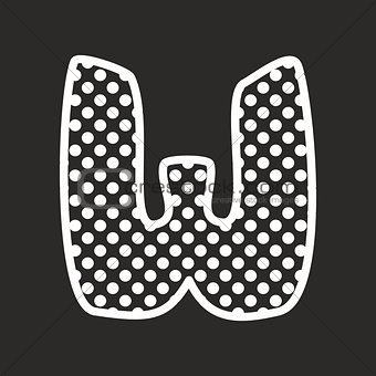 W vector alphabet letter with white polka dots on black background