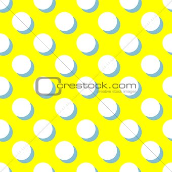 Tile vector pattern with white polka dots and mint green shadow on yellow background