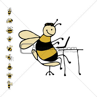 Funny office bee, sketch for your design