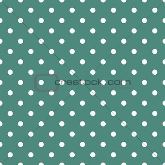 Tile vector pattern with white polka dots on dark mint green background