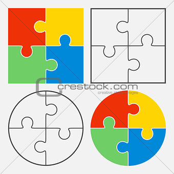 Colorful jigsaw puzzle vector, four pieces