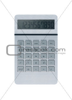 Silver calculator on white background