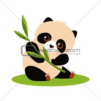 Cute Panda Eating Bamboo. Vector illustration.