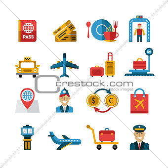 Airport and Airlines Services Icons. Vector Illustration Set in Flat Design