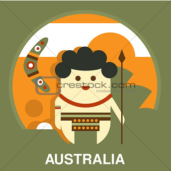 Australian Aborigine in Flat Style