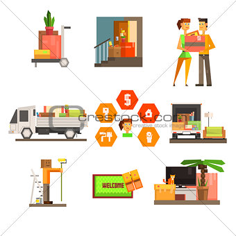 Moving and Repair Web Icon Set. Vector Illustration in Flat Style