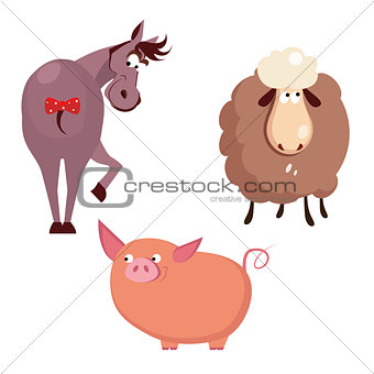 Donkey, Pig and Sheep. Farm Animals Vector