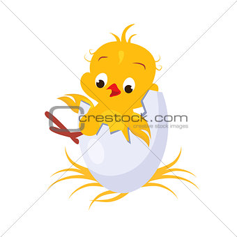 Cartoon Chicken in an Egg. Vector Illustration