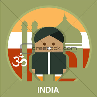 India Resident on National Background Vector Illustration