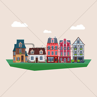 Old Vintage Houses Vector Illustration