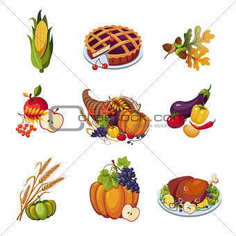 Thanksgiving Elements. Vector Illustration Set