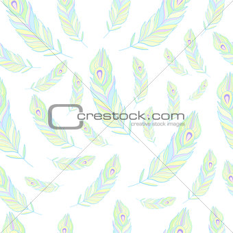 Peacock Feathers Seamless Pattern Vector Illustration.