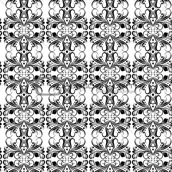 Seamless pattern with black floral elements