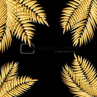 Beautifil Golden Palm Tree Leaf  Silhouette Background Vector Il