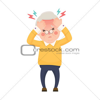 Sick Senior Man Having Headache and High Temperature