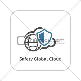 Safety Global Cloud Icon. Flat Design.