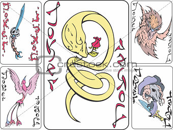 Set of playing joker cards with animals