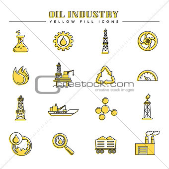 Oil industry and energy yellow fill icons