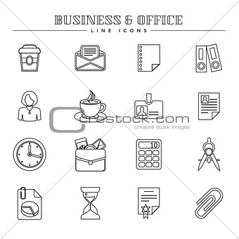 Business and office, line icons set