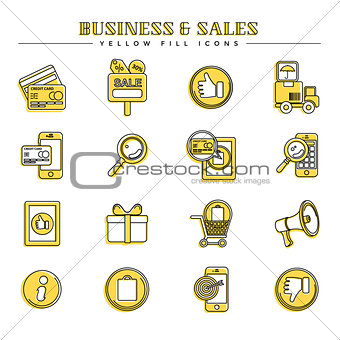 Business and sales, yellow fill icons set