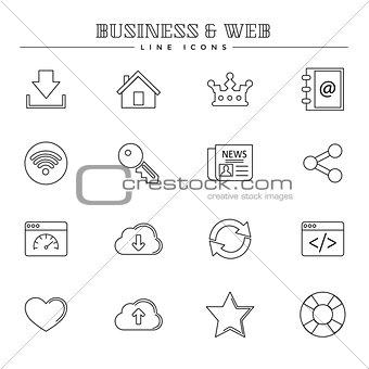 Business and web, line icons set