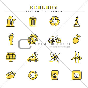 Ecology yellow fill icons set