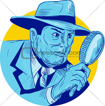 Detective Holding Magnifying Glass Circle Drawing