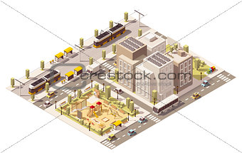 Vector isometric low poly commuter town infrastructure