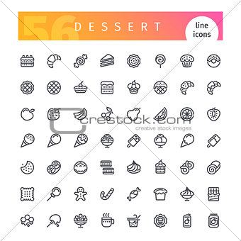 Dessert and Sweet Pastry Line Icons Set