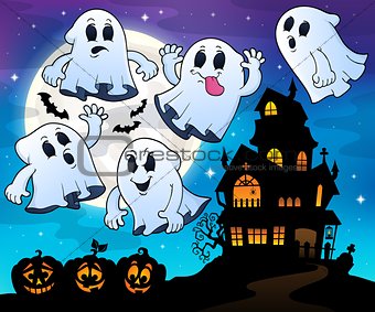 Ghosts near haunted house theme 4