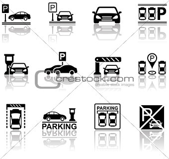 parking icons with reflection