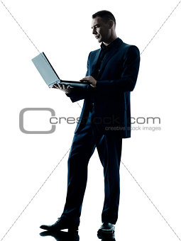 business man computer silhouette isolated
