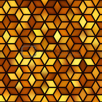 Vector Seamless Golden Shades Gradient Cube Shape Rhombus Grid Geometric Pattern