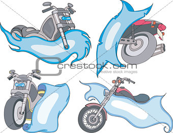 Set of motorbike templates with blue ribbons