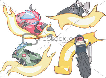 Set of motorbike templates with yellow ribbons