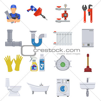 Plumbing Service Flat Icons Set