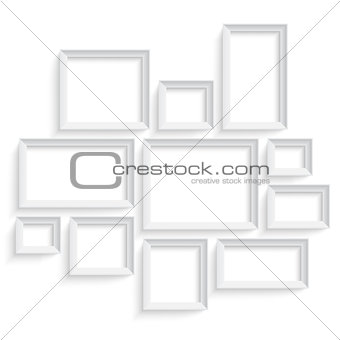 Blank picture frame template set isolated on wall. Photo art gallery