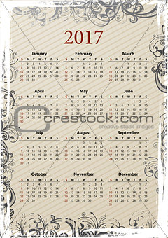 American Vector grungy calendar 2017