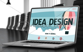 Landing Page of Laptop with Idea Design Concept. 3D Render.