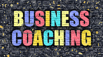 Business Coaching Concept. Multicolor on Dark Brickwall.