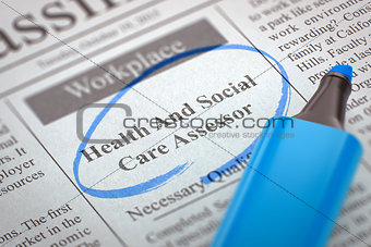 Now Hiring Health And Social Care Assessor. 3D Render.