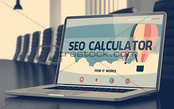 Landing Page of Laptop with SEO Calculator Concept. 3D Render.