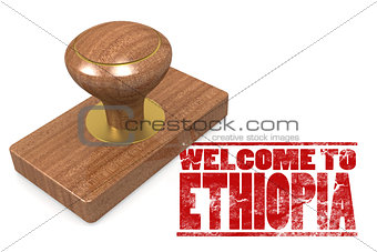 Red rubber stamp with welcome to Ethiopia