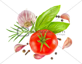 Ripe fresh tomato with herb and garlic,